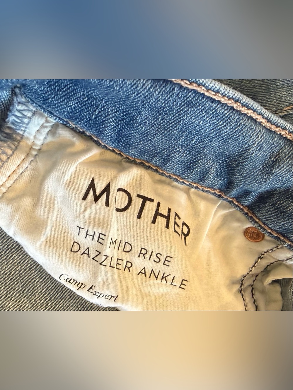 Mother Denim The Mid Rise Dazzler Ankle Camp Expert Blue Jeans Size 27 Stretch - Picture 9 of 13